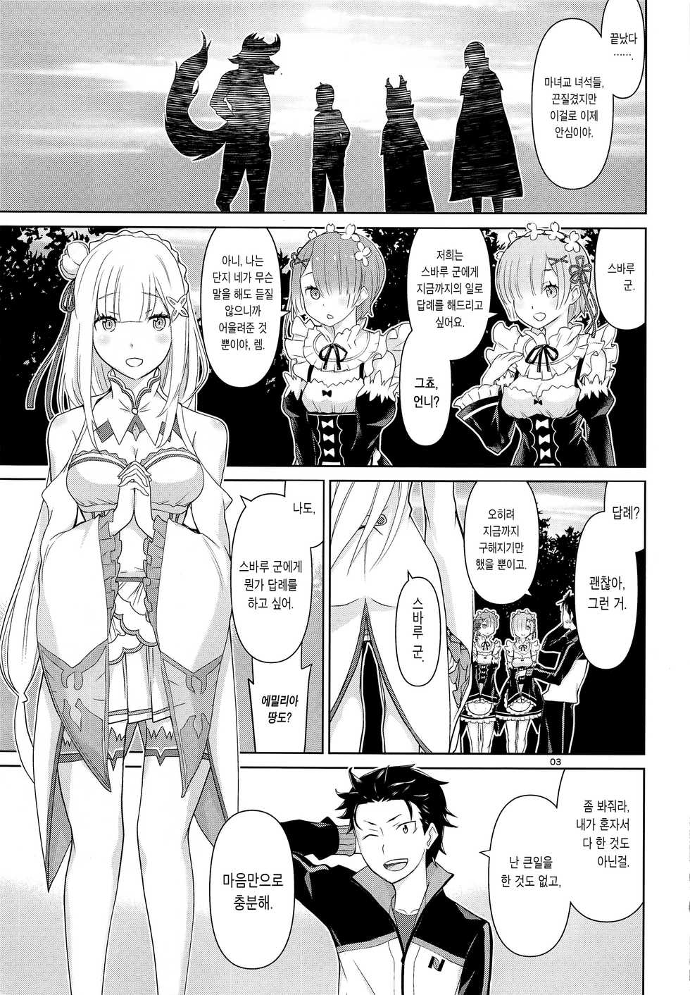 (C91) [Low Thrust (Tsunagami)] Twin Candy (Re:Zero kara Hajimeru Isekai Seikatsu) [Korean] [팀☆데레마스] - Page 3