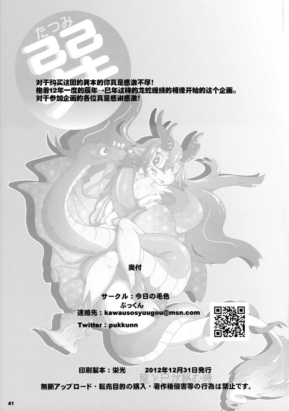 (C83) [Kyou no Keiro (Various)] Tatsumi - Ryuu to Hebi ga Karamu Toki | 龙与蛇纠缠之时 [Chinese] [桑德个人汉化] - Page 40