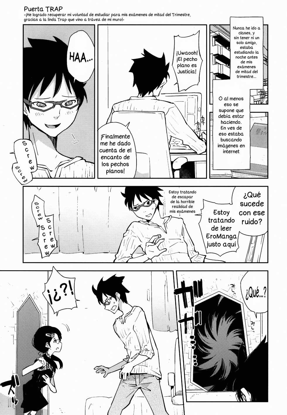 (COMIC1☆7) [Kabuttari Kaburanakattari (Seihoukei)] Otokonoko DOOR -Kimatsu Shiken no Benkyou ga Hakadotta no wa, Totsuzen Kabe kara Arawareta Otokonoko no Okage!- [Spanish] [Castle R] - Page 4