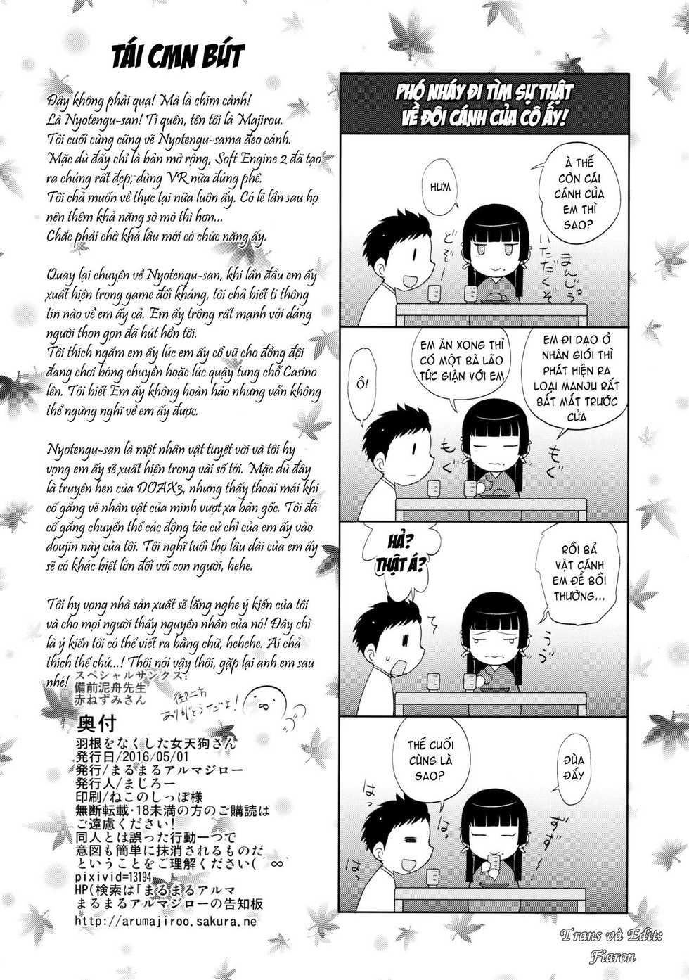 (COMIC1☆10) [Marumaru Arumajiro (Majirou)] Hane o Nakushita Nyotengu-san (Dead or Alive) [Vietnamese Tiếng Việt] [Fiaron] - Page 27