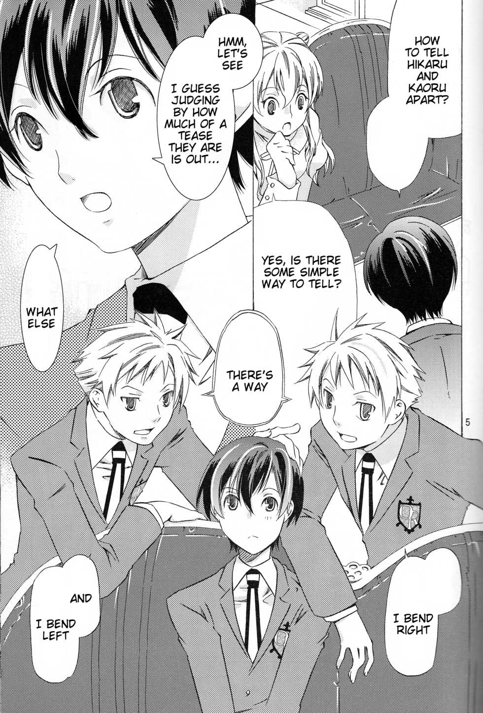 (Keikaku 0x0C) [Ichinichi Sanjou (Jinguu Kozue)] Hito de Mousou Suru no Iikagen ni Yamete Kudasai! (Ouran High School Host Club) [English] [Tigoris Translates] - Page 5