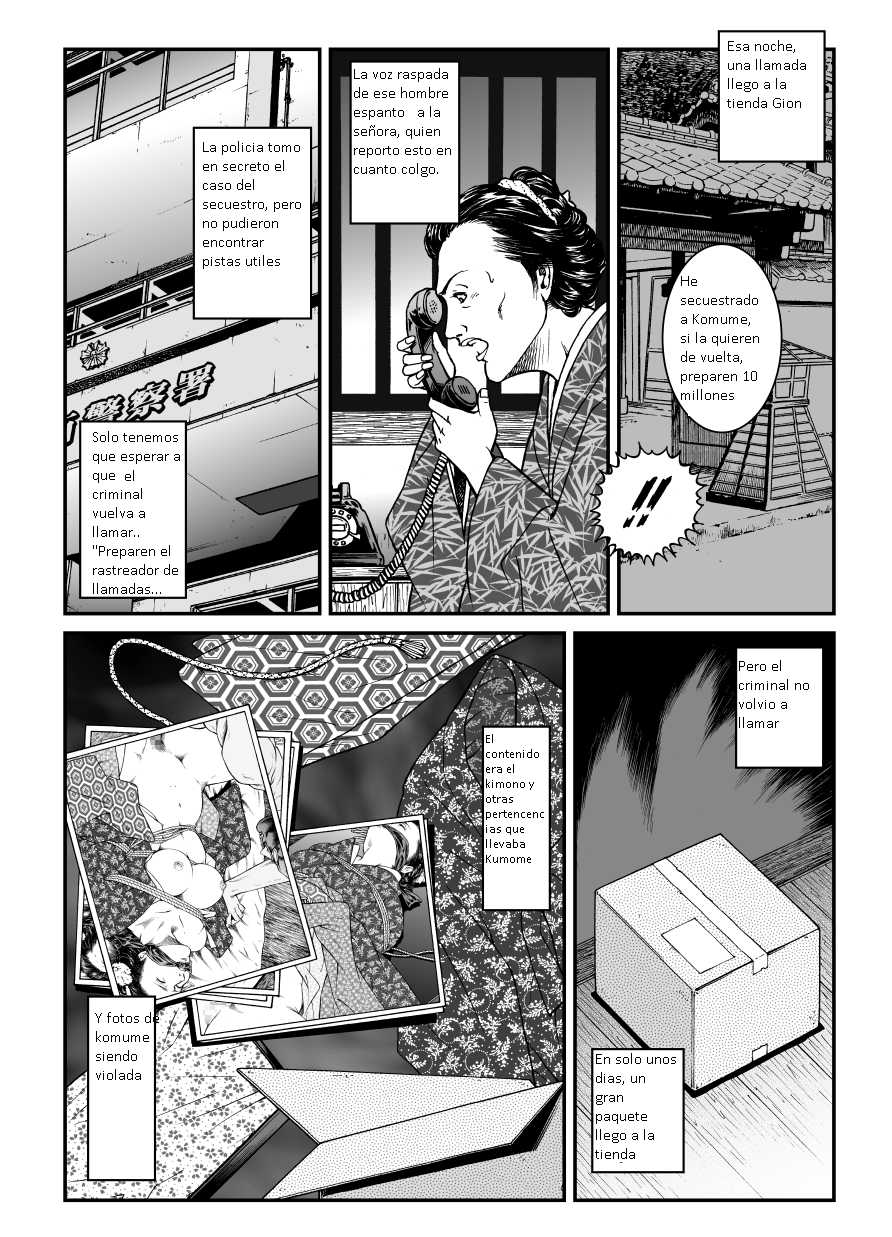 [Nightmare Express -Akumu no Takuhaibin-] Yokubou Kaiki Dai 446 Shou -Shouwa Ryoukitan Nyohan Shiokinin Tetsuo 1 Gion Maiko Yuukai Jiken (Zenpen)- | Tetsuo 1 El secuestro de la Maiko de Gion. [Spanish] [DerekPro] - Page 12