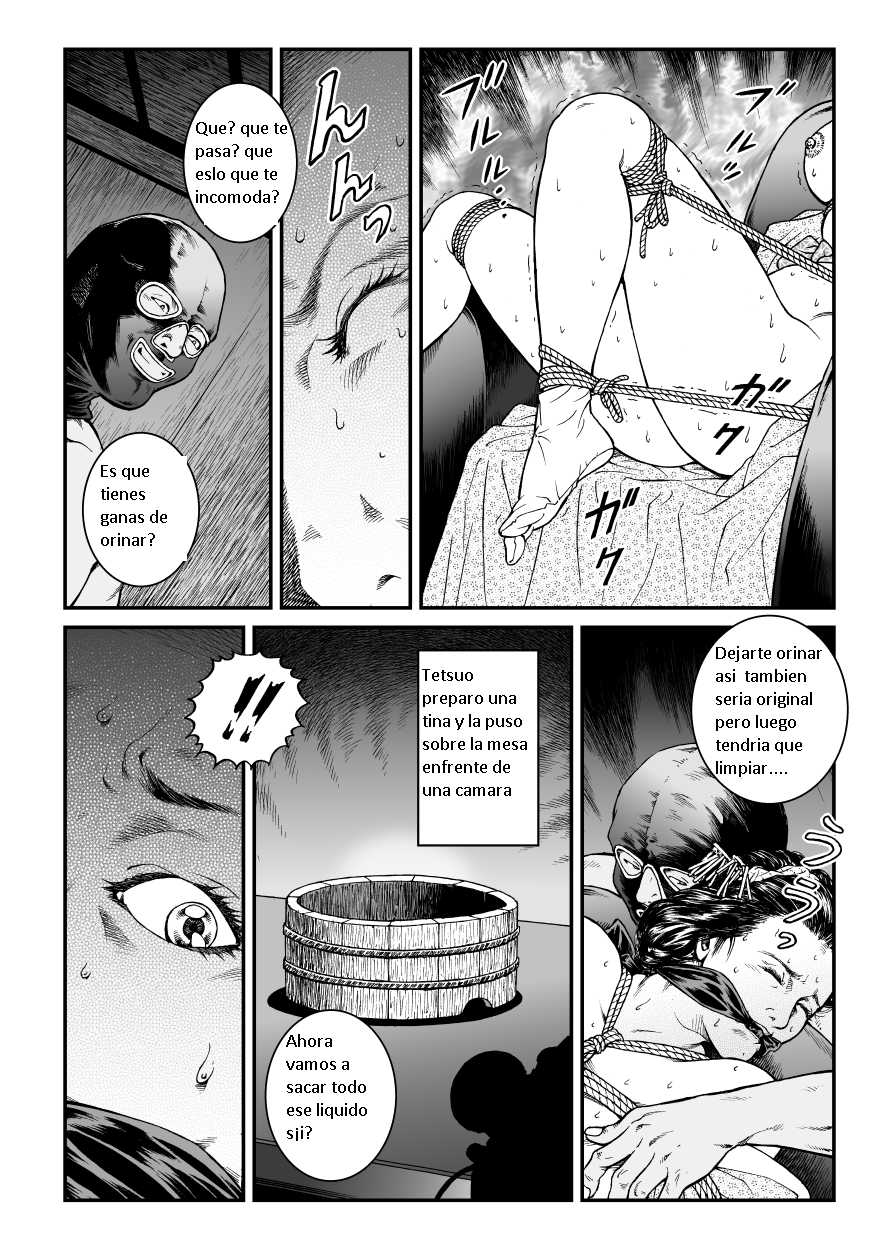 [Nightmare Express -Akumu no Takuhaibin-] Yokubou Kaiki Dai 446 Shou -Shouwa Ryoukitan Nyohan Shiokinin Tetsuo 1 Gion Maiko Yuukai Jiken (Zenpen)- | Tetsuo 1 El secuestro de la Maiko de Gion. [Spanish] [DerekPro] - Page 14