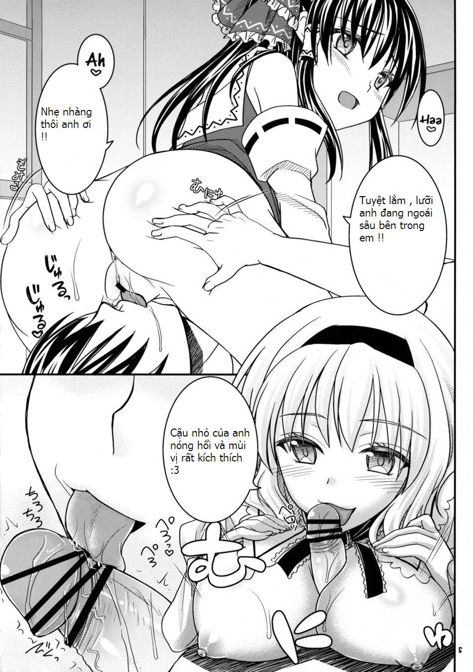 (Kouroumu 9) [IIWAKE-GAISYA (Shigemiya Kyouhei)] Reimu to Alice to... (Touhou Project) [Vietnamese Tiếng Việt] [Thuận Chuối] - Page 4