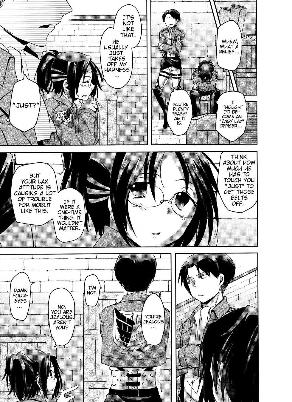 (FALL OF WALL4) [Inubaka (Matsuzono)] Shikkari shite kudasai Buntaichou. | Please take this seriously, Squad Leader. (Shingeki no Kyojin) [English] [EHCove] - Page 15