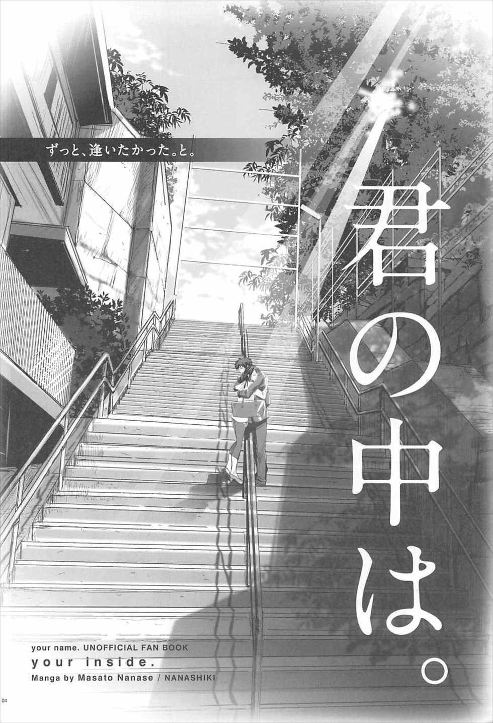 (C92) [Nanashiki (Nanase Masato)] Kimi no Naka wa. (Kimi no na wa.) - Page 3