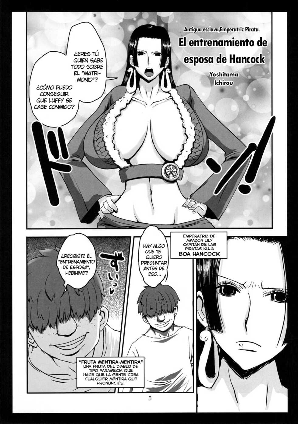 (C78) [8graphica (Yoshitama Ichirou)] Metabolism-H Moto Dorei Kaizoku Jotei Hancock no Hanayome Shiyugyou (One Piece) [Spanish] [NTINFS] - Page 4