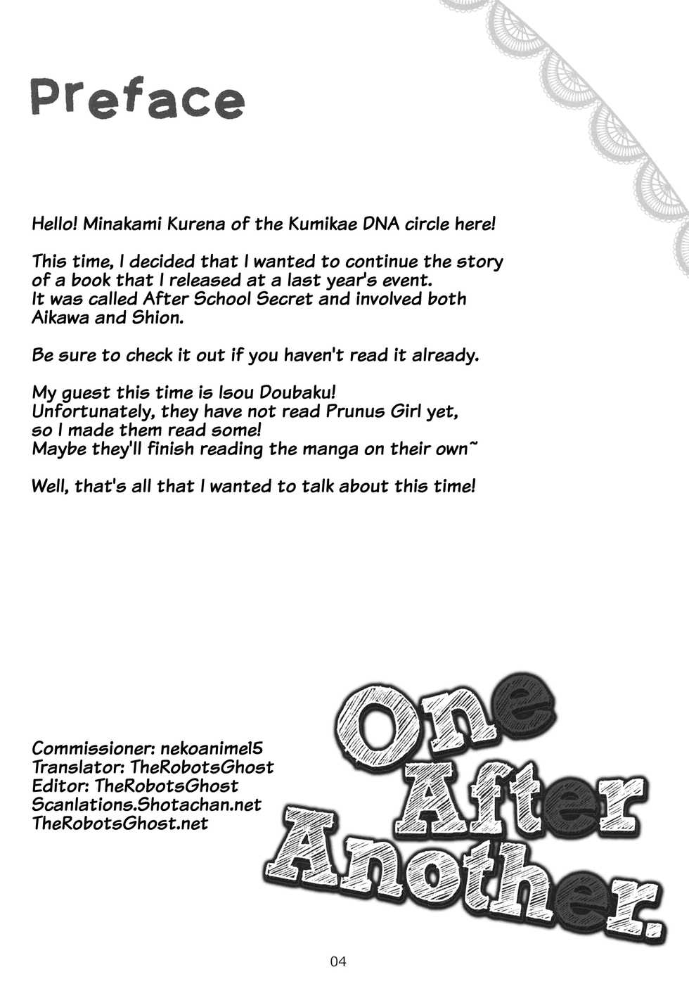 (SC51) [Kumikae DNA (Minakami Kurena)] One After Another. (Prunus Girl) [English] {Shotachan} - Page 3