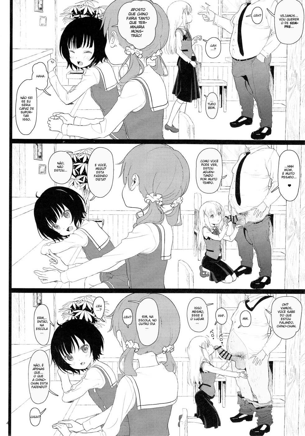 (C93) [2nd color (Typehatena)] Chimametai ga Tabegoro datta no de Oishiku Itadaichaimashita | The Chimame-Tai was about ready to eat so I dug right in (Gochuumon wa Usagi desu ka?) [Portuguese-BR] [Gasai Yuno4444] [HentaiFusion] - Page 4