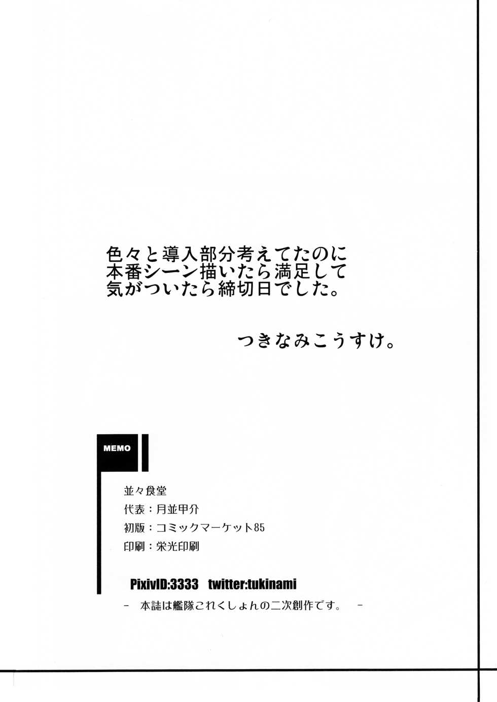 (C85) [Nami-nami Restaurant (Tsukinami Kousuke)] Himitsu ni Dekinai! (Kantai Collection -KanColle-) - Page 23