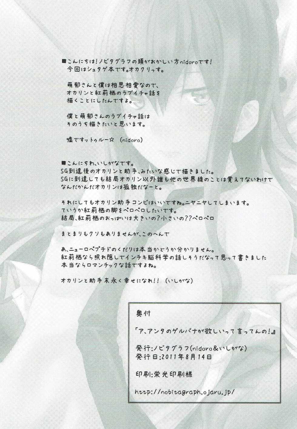 (C80) [Nobita Graph (nidoro, Ishigana)] A, Anta no Gelbana ga Hoshii tte Itten no! (Steins;Gate) - Page 37