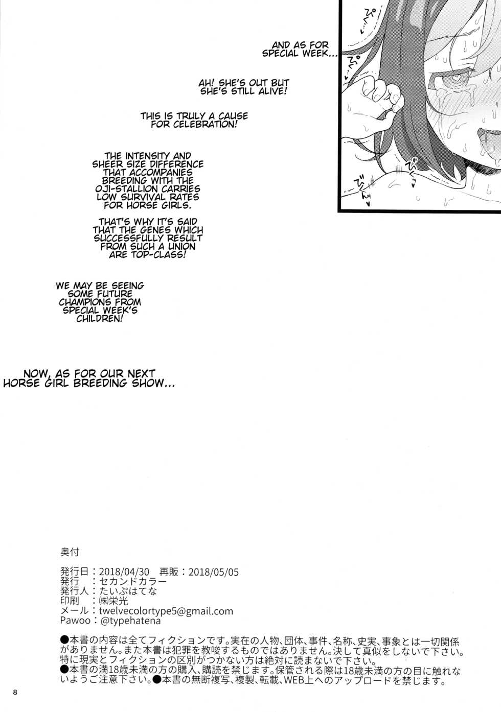 (COMIC1☆13) [2nd color (Typehatena)] Uma Musume Tanetsuke Koubi Show | Horse Girl Breeding Show (Uma Musume Pretty Derby) [English] [slathe] - Page 8