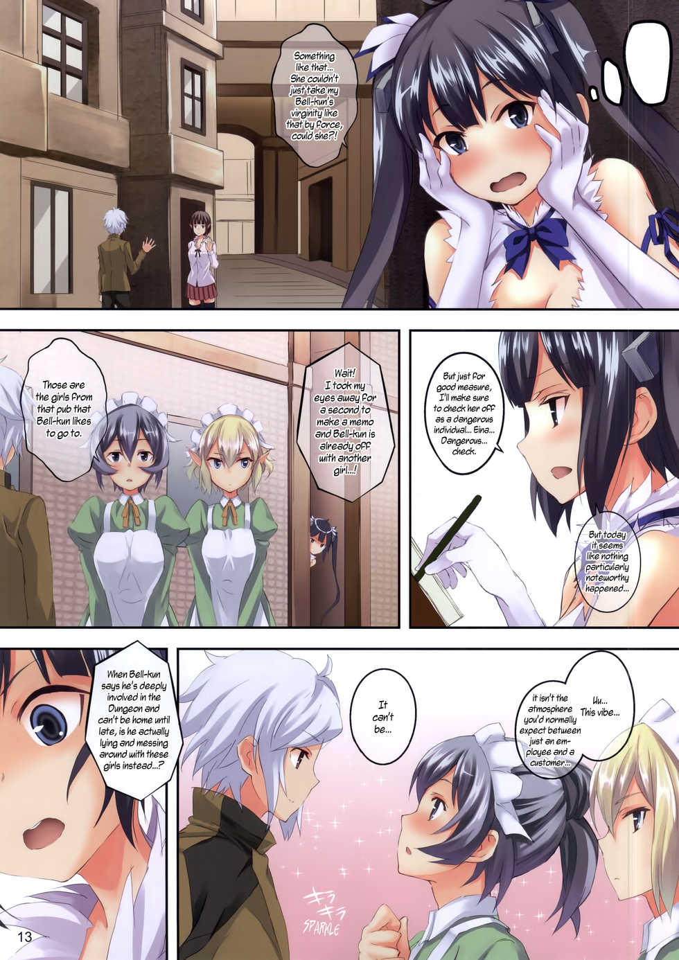 (SC2015 Summer) [Seven Days Holiday (Shinokawa Arumi, Koga Nozomu)] Bell-kun wa Uwakimono | Is Bell a Playboy? (Dungeon ni Deai o Motomeru no wa Machigatteiru Darou ka) [English] [EHCOVE] - Page 13