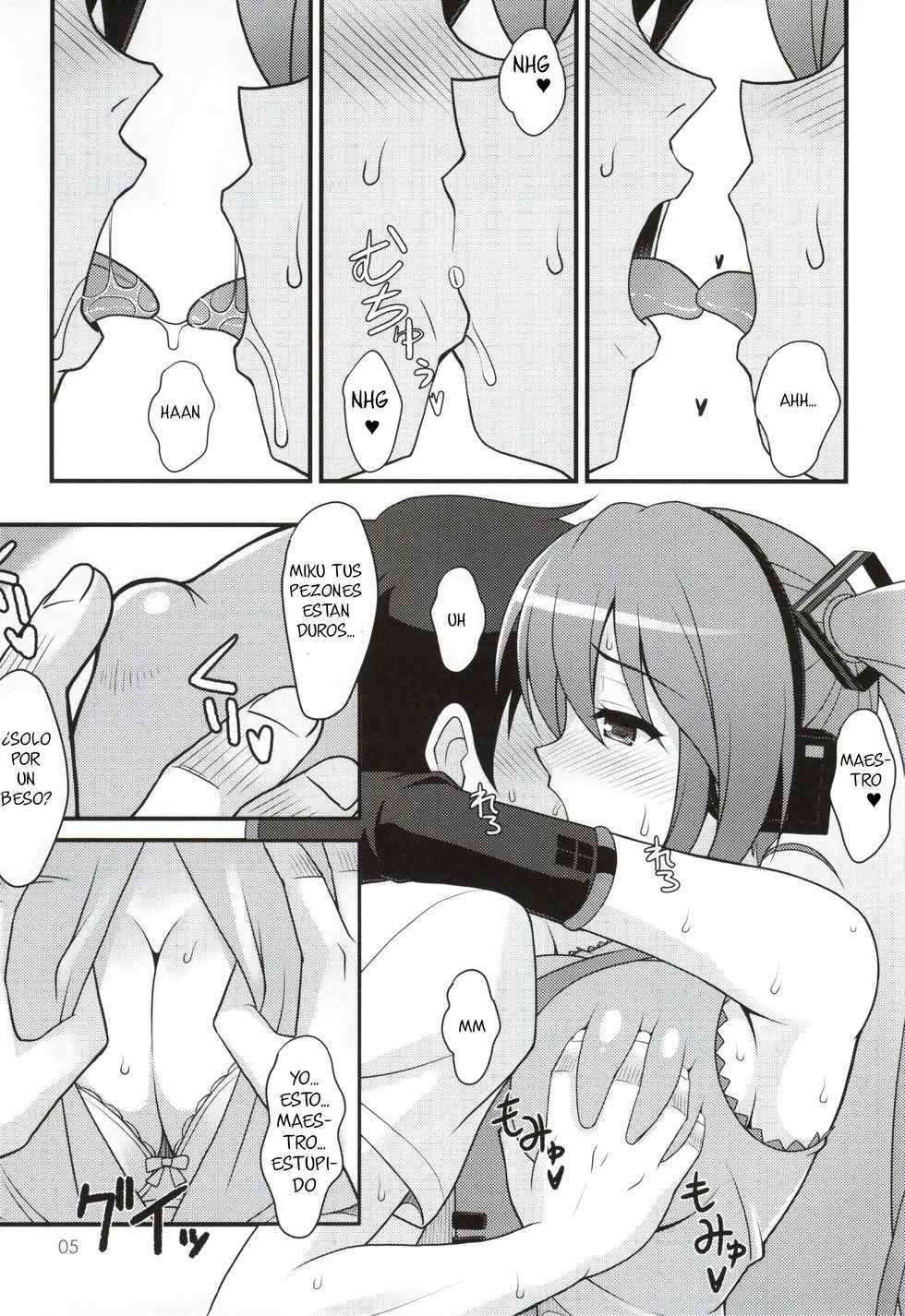 (C86) [Chokudoukan (Hormone Koijirou)] Uchi ni Kita Denshi no Utahime ga Ero sugi te Sagyou ga Hakadoranai Ken (Vocaloid) [Spanish] - Page 4