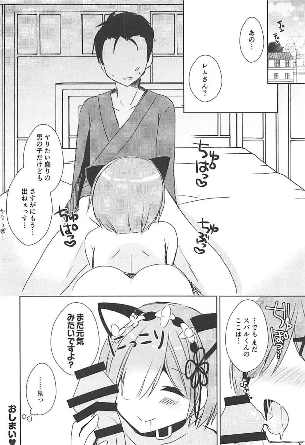 (C93) [moriQ (Mori Airi)] Rem-nyan to Nyannyan Suru? (Re:Zero kara Hajimeru Isekai Seikatsu) - Page 19
