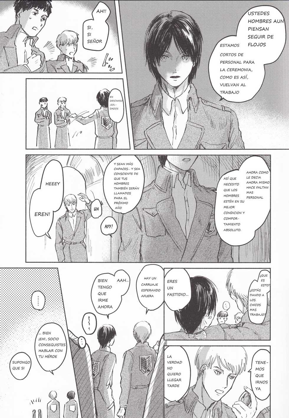 (Chou Hekigai Chousa Haku 2018) [bin (Enko)] Anata to Dareka no Yoru | You & Someone's Night (Shingeki no Kyojin) [Spanish] - Page 8