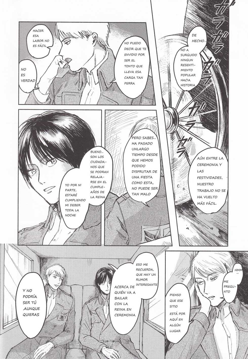 (Chou Hekigai Chousa Haku 2018) [bin (Enko)] Anata to Dareka no Yoru | You & Someone's Night (Shingeki no Kyojin) [Spanish] - Page 9