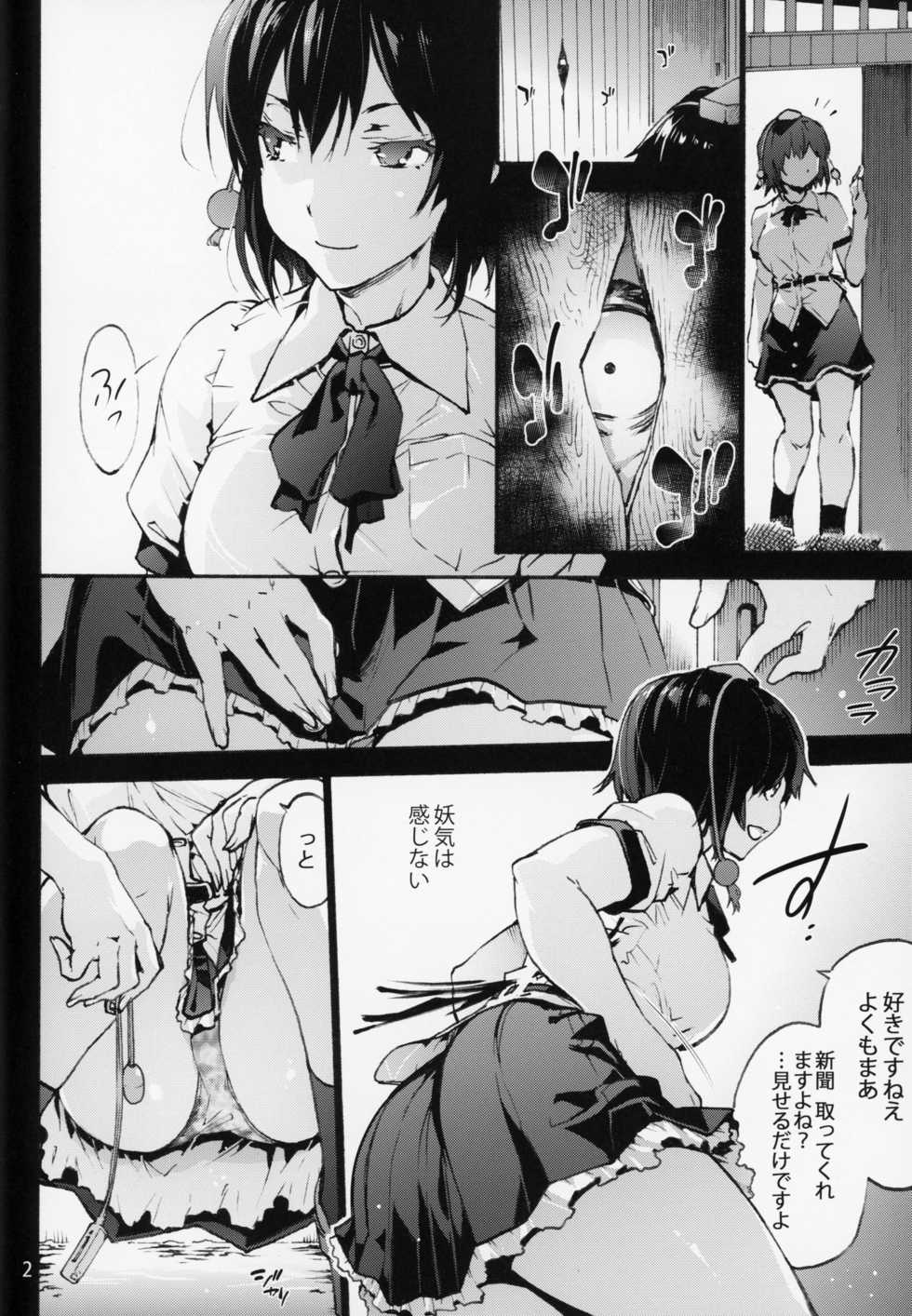 (C94) [Onsoku Ubaguruma (Uba Yoshiyuki)] Nagai Mono ni Xkaretai Shameimaru-san (Touhou Project) - Page 3