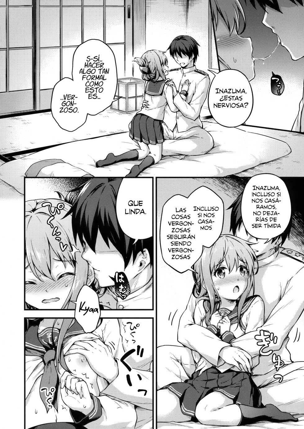 (C94) [Takoyaki-batake (Takoyaki Yoshi)] Inazuma to Kekkon Shoya Kakkokari (Kantai Collection -KanColle-) [Spanish] [Rakuen Translations] - Page 7