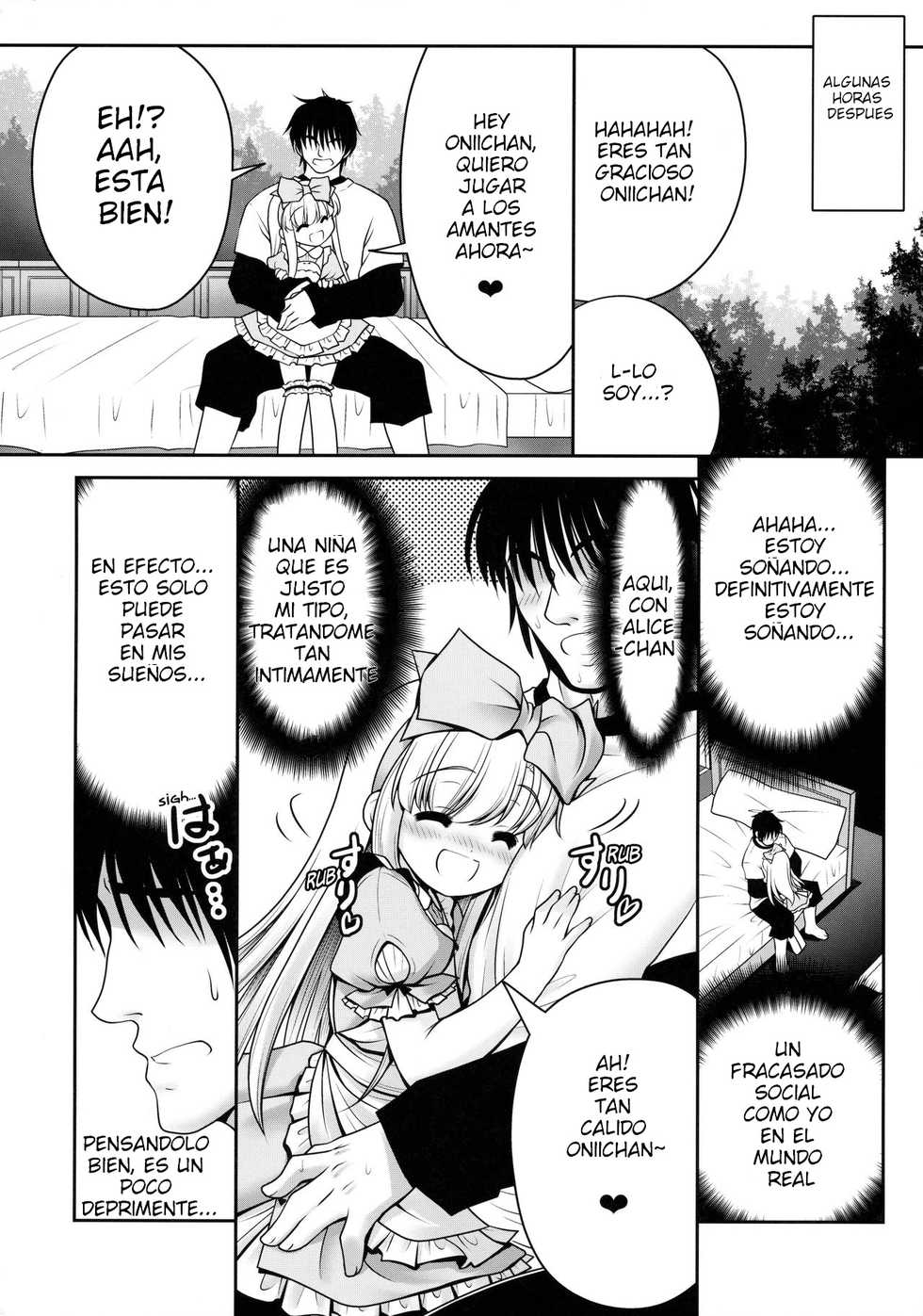 (C89) [Yosutebito na Mangakaki (Tomoki Tomonori)] Naka ni Dashichau Koibito Gokko (Alice in Wonderland) [spanish] - Page 8