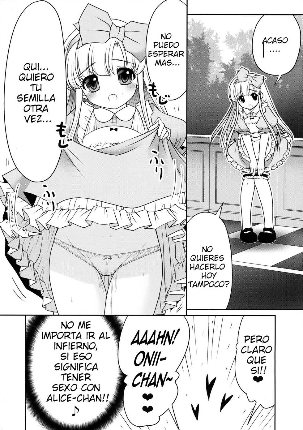 (C89) [Yosutebito na Mangakaki (Tomoki Tomonori)] Naka ni Dashichau Koibito Gokko (Alice in Wonderland) [spanish] - Page 40