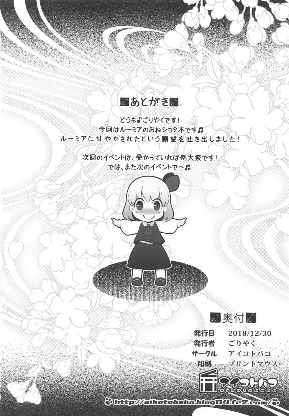 (C95) [Aikotobako (Goriyaku)] Rumia Onee-chan ga Oshiete Ageru (Touhou Project) - Page 17
