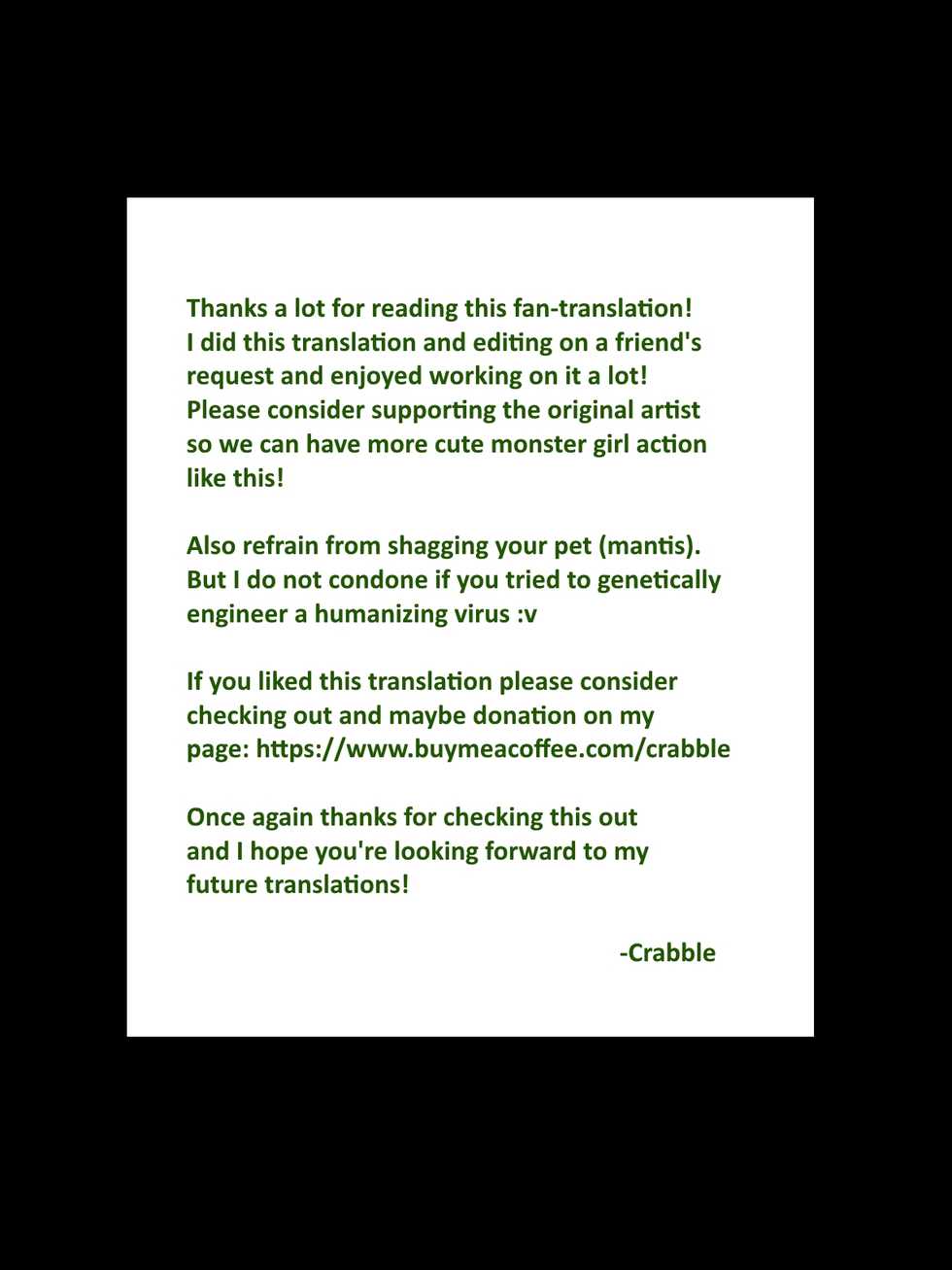 [Bird Joke] Kamakiri to Sex -Hito-ka Virus Kansen Houkoku Kiroku- | Sex with Mantis Girl -Report of Humanizer Virus Infection- [English] [Crabble] - Page 38