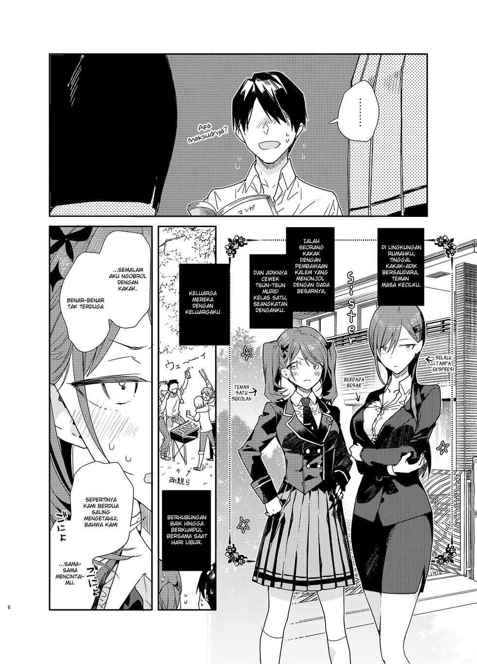 [Mutou Koucha] Kinjo no Tsuntsun Imouto to Muhyoujou Ane ni Semarare Ecchi [Indonesian] [Kiyo21] [Digital] - Page 6