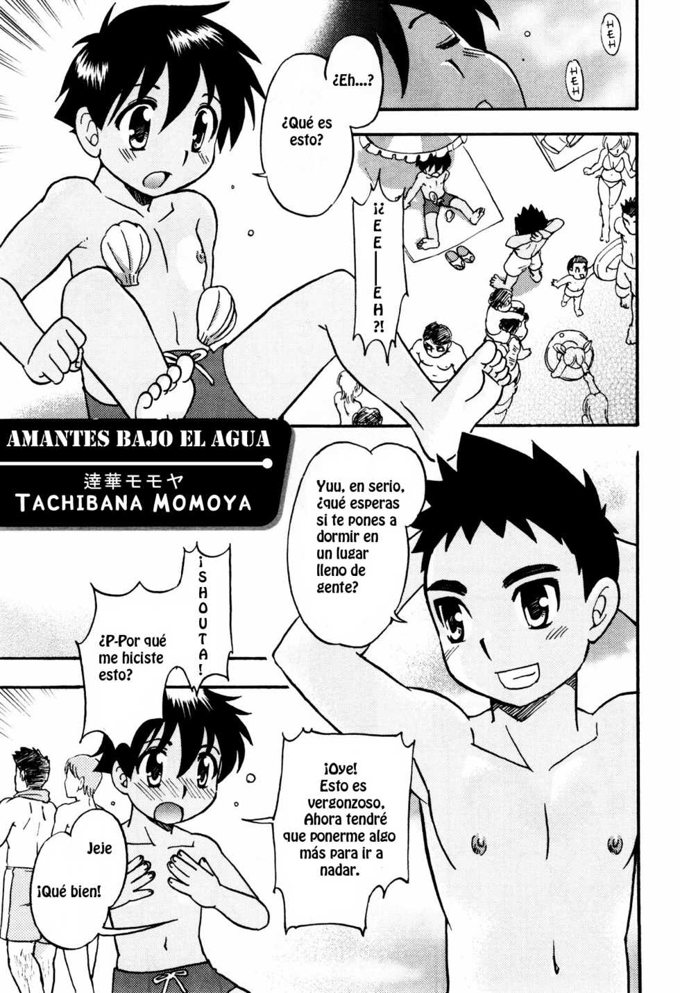 [Tachibana Momoya] Suichuu Lovers | Amantes bajo el agua (Bitch Boys - Ero Shota 4) [Spanish] [ShotaSpace] - Page 1