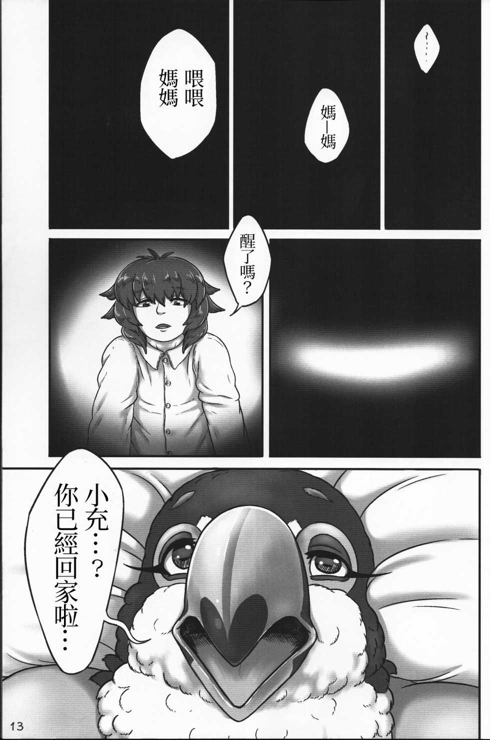 (Kemoket 5) [Imomushi Kyouiku Madoguchi (Bubonic)] Oohashi Mama to Shishunki Musuko! |大嘴鳥媽媽與思春期少年[Chinese][變態浣熊漢化組] - Page 13