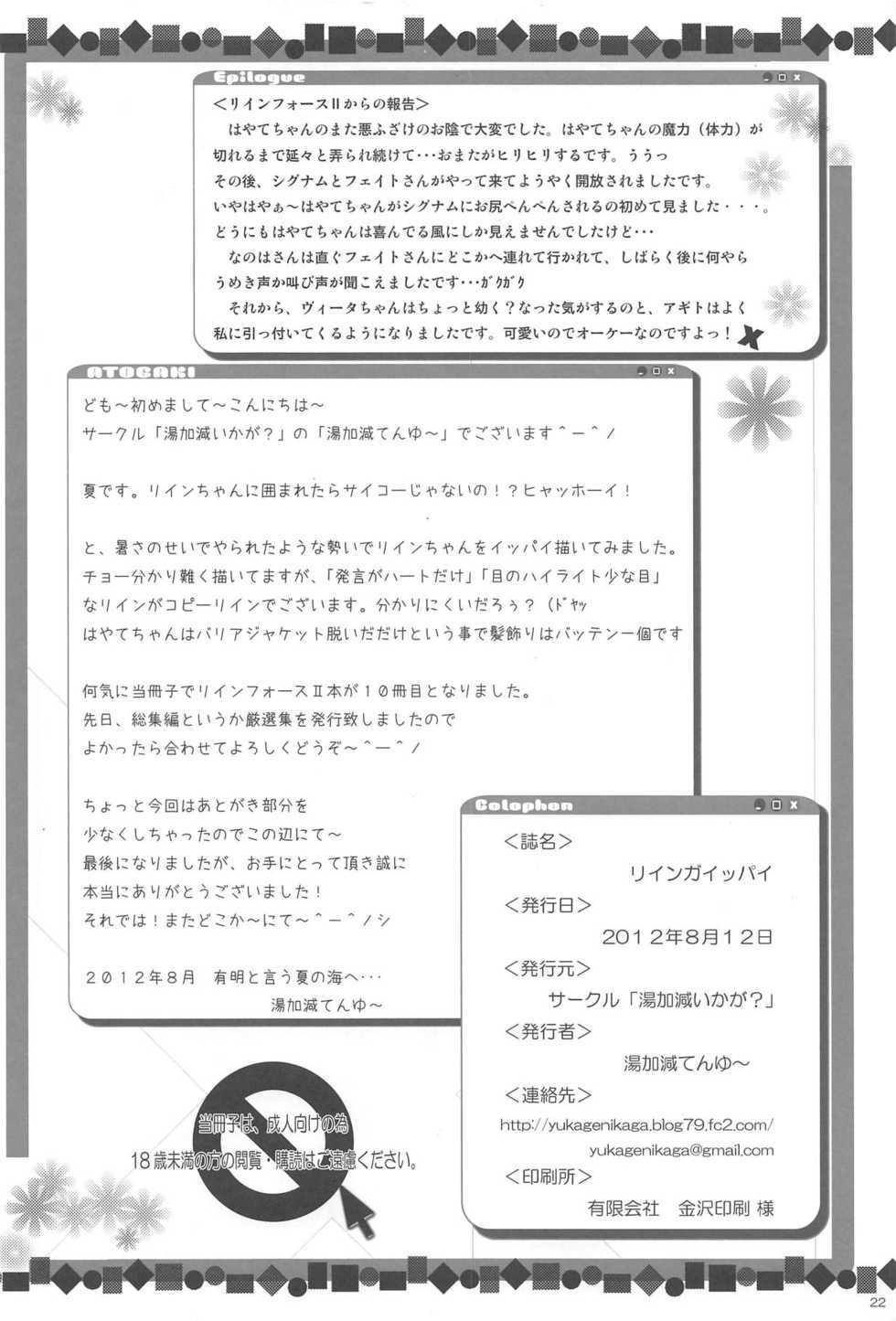 (C82) [Yukagenikaga? (Yukagen Tenyu)] Rein ga Ippai (Mahou Shoujo Lyrical Nanoha StrikerS) - Page 22