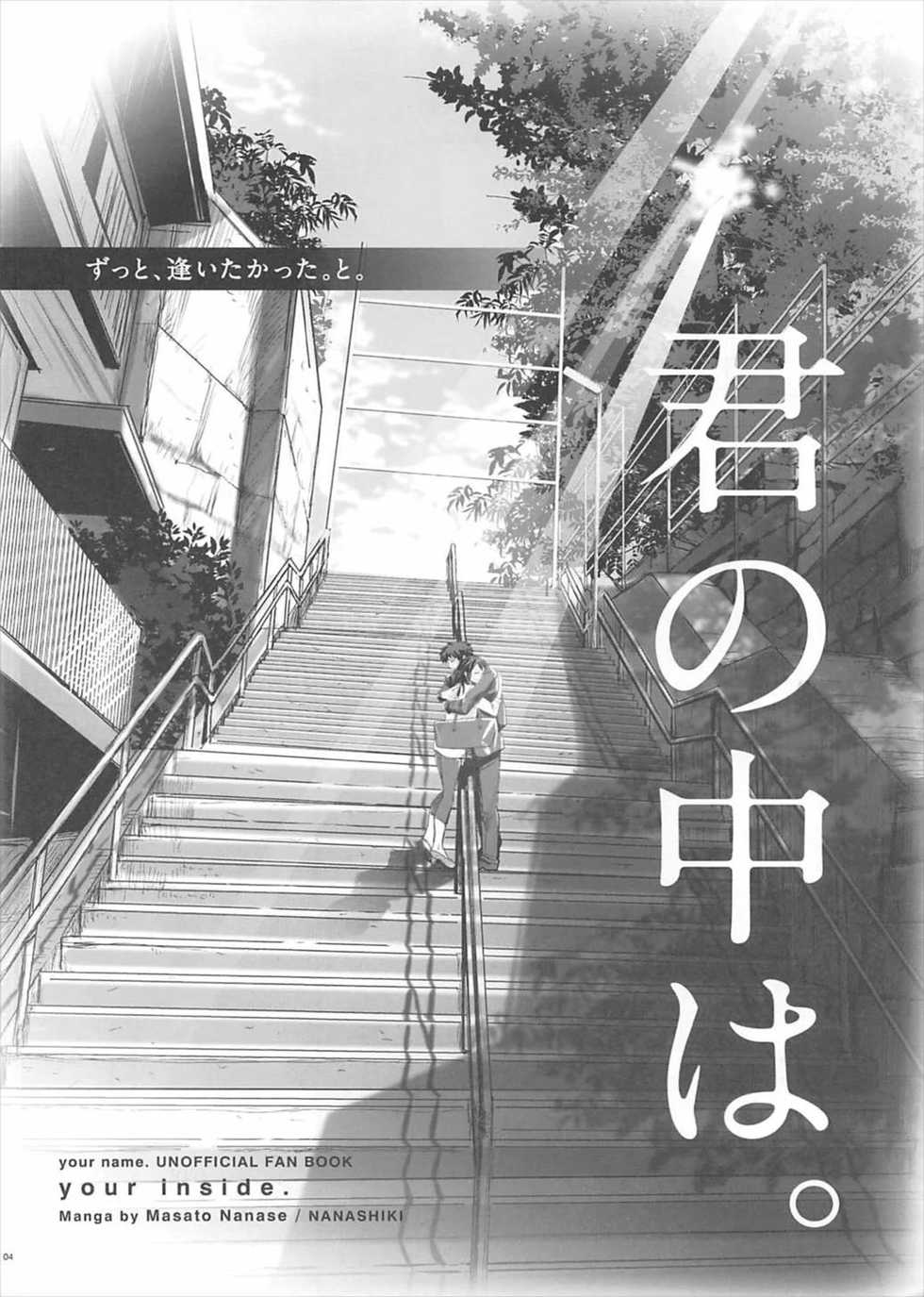 (C92) [Nanashiki (Nanase Masato)] Kimi no Naka wa. - your Inside. | Внутри тебя (Kimi no Na wa.) [Russian] [R9N9Ga7] - Page 3