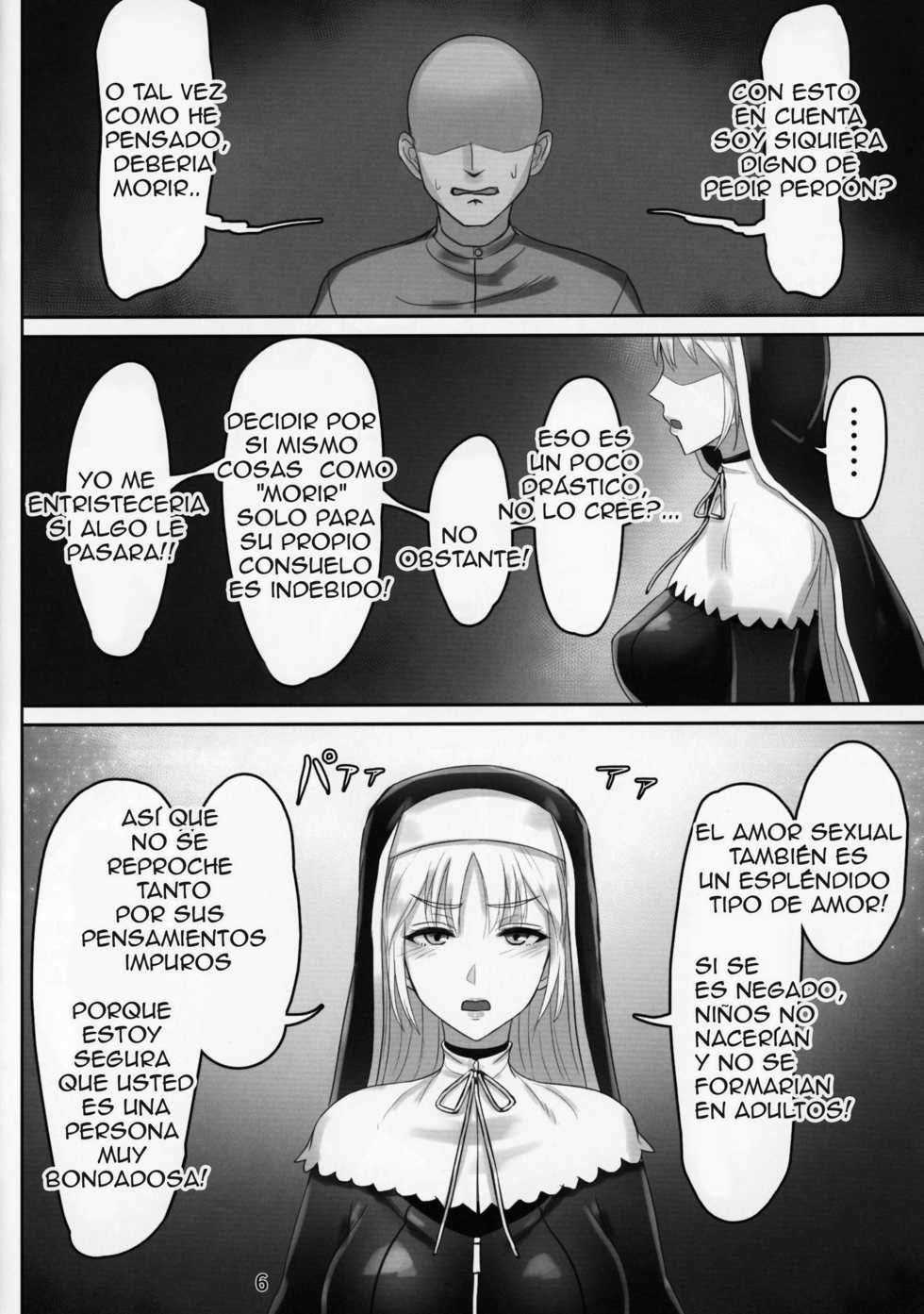 (C95) [Kumogakure. (Sukumo)] Komado no Hiraku Zangeshitsu (Sister Cleaire) [Spanish] - Page 5