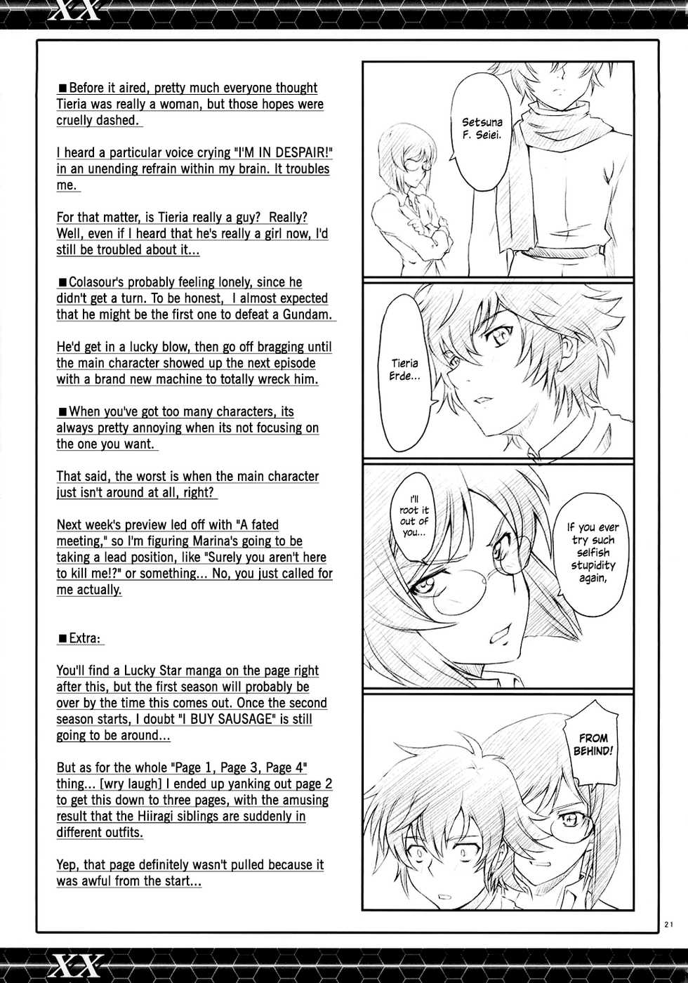 (C73) [Zi (Mutsuki Ginji)] XX (Gundam 00, Lucky Star) [English] [EHCOVE] - Page 20