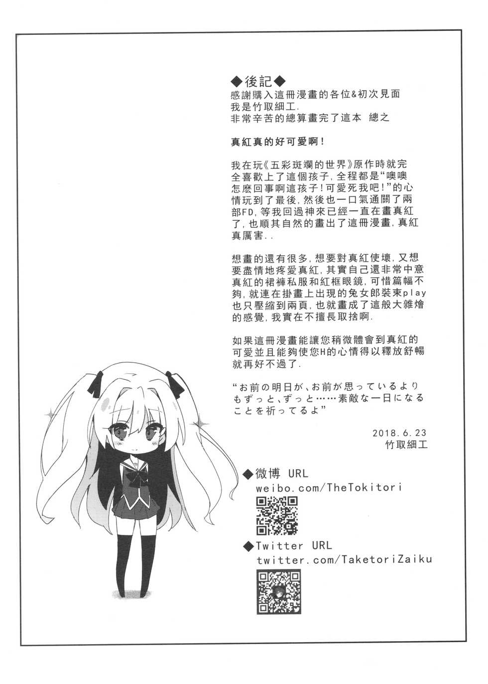 (C94) [TOHOORIN (Taketori Zaiku)] Shinku ni Sukihoudai Shichau (Irotoridori no Sekai) [Chinese] - Page 29