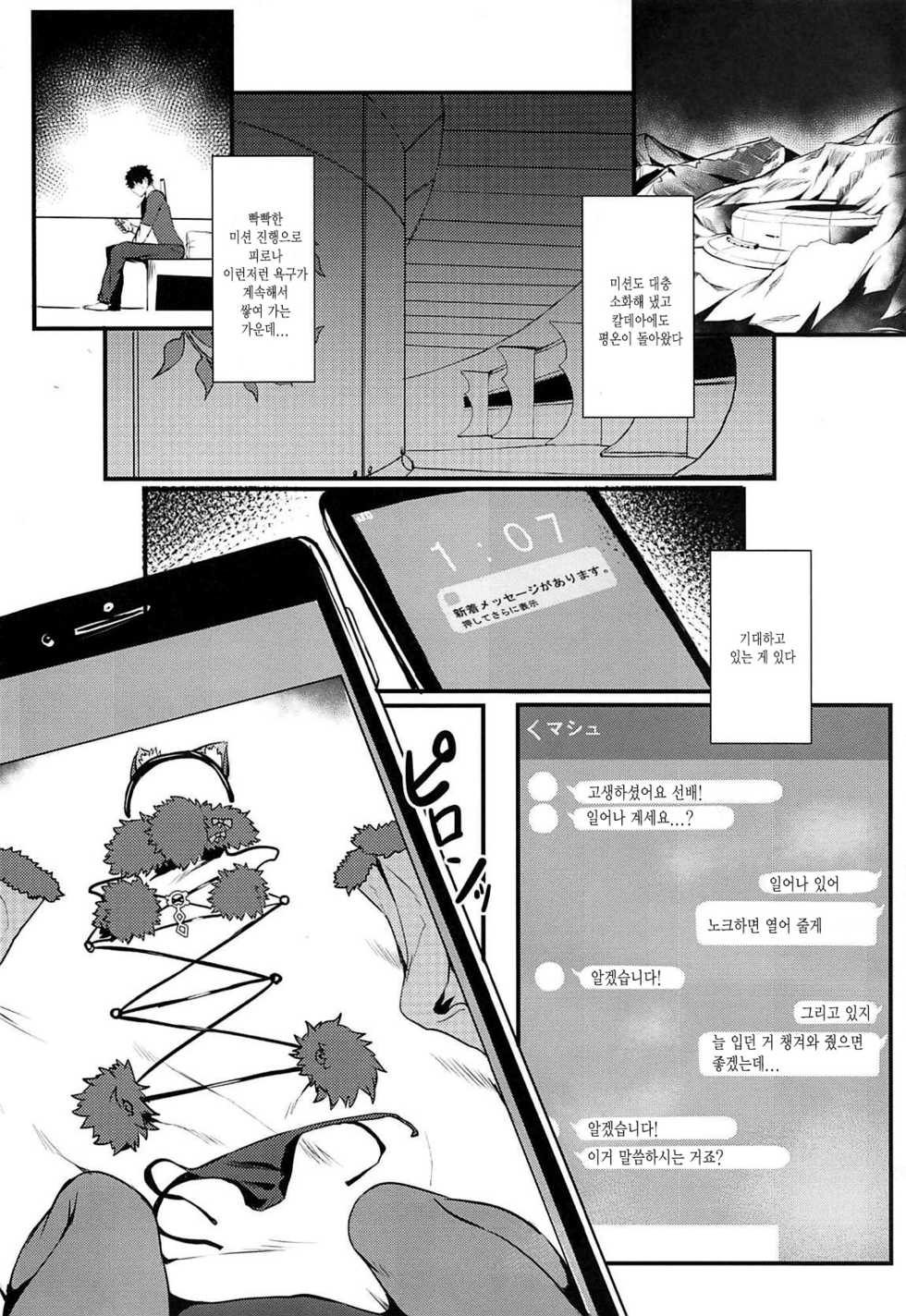 (C96) [Flock Blue (Blue)] Jibun ni dake Eroi Kao o Misete Kureru Kawaii Kouhai | 나에게만 야한 얼굴을 보여 주는 귀여운 후배 (Fate/Grand Order) [Korean] - Page 4