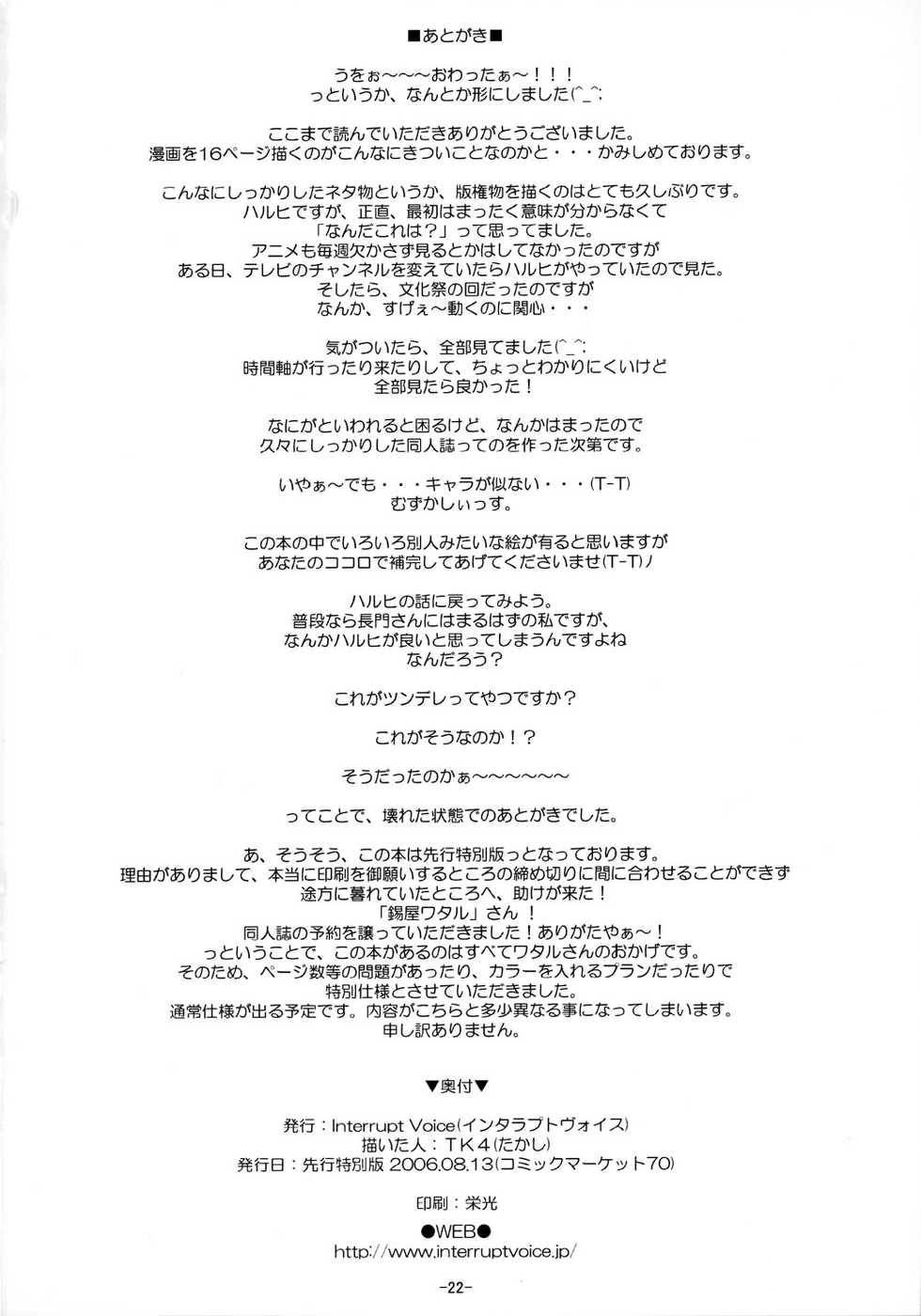 (C70) [Interrupt Voice (TK4)] Suzumiya Haruhi no Suiei Senkou Tokubetsu-ban (The Melancholy of Haruhi Suzumiya) - Page 21