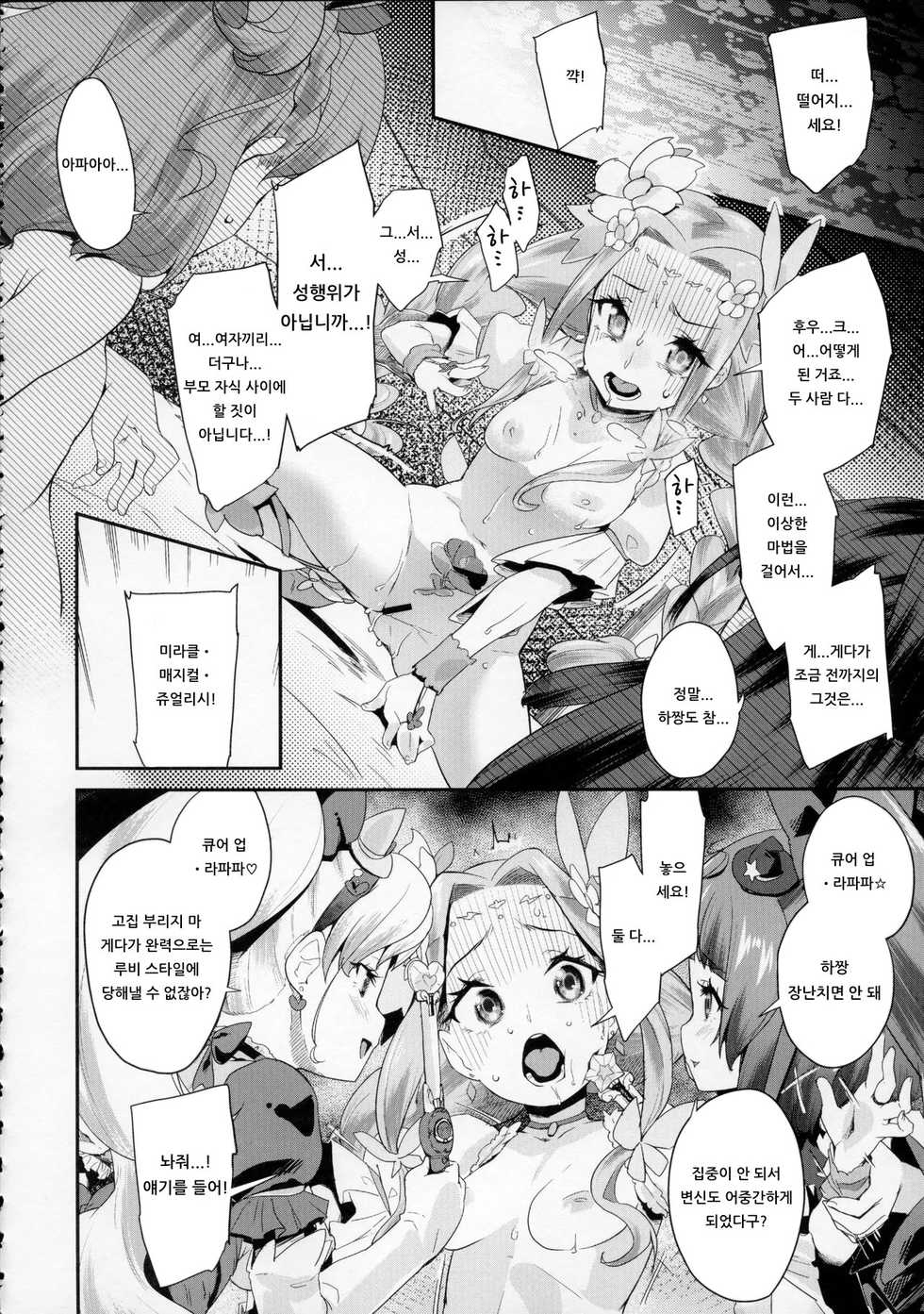 (C91) [condiment moderately (Maeshima Ryo)] Cure Up Ra Pa Pa! Ha-chan no Noumiso Kowarechae! | 큐어 업・라파파! 하짱의 뇌 기능 고장나라! (Mahou Tsukai Precure!) [Korean] [아이카츠! 갤러리] - Page 19