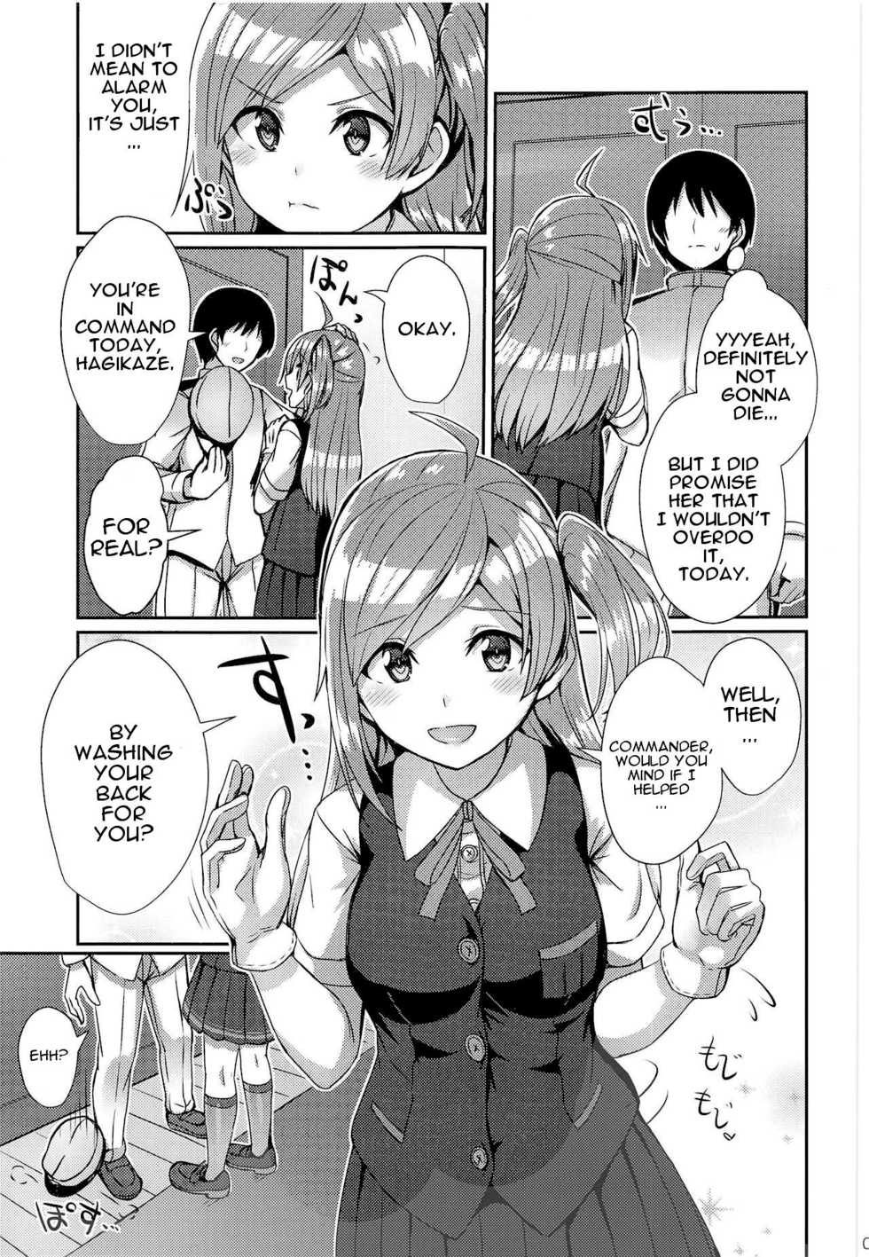 (COMIC1☆15) [L5EX (Kamelie)] Hagikaze ga Osenaka Nagashimasu ne | The Wait is Over, Hagikaze (Kantai Collection -KanColle-) [English] [incogna777] - Page 4