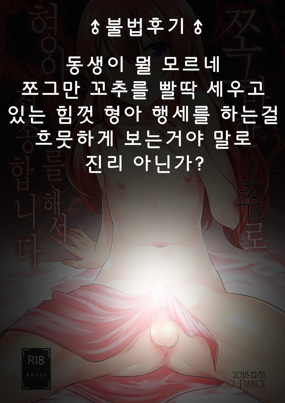 (C95) [EGO DANCE (Nanamatsu Kenji)] Chiisai Chinpo de Onii-chan Men shite Suimasendeshita [Korean] [팀 아청법] - Page 26