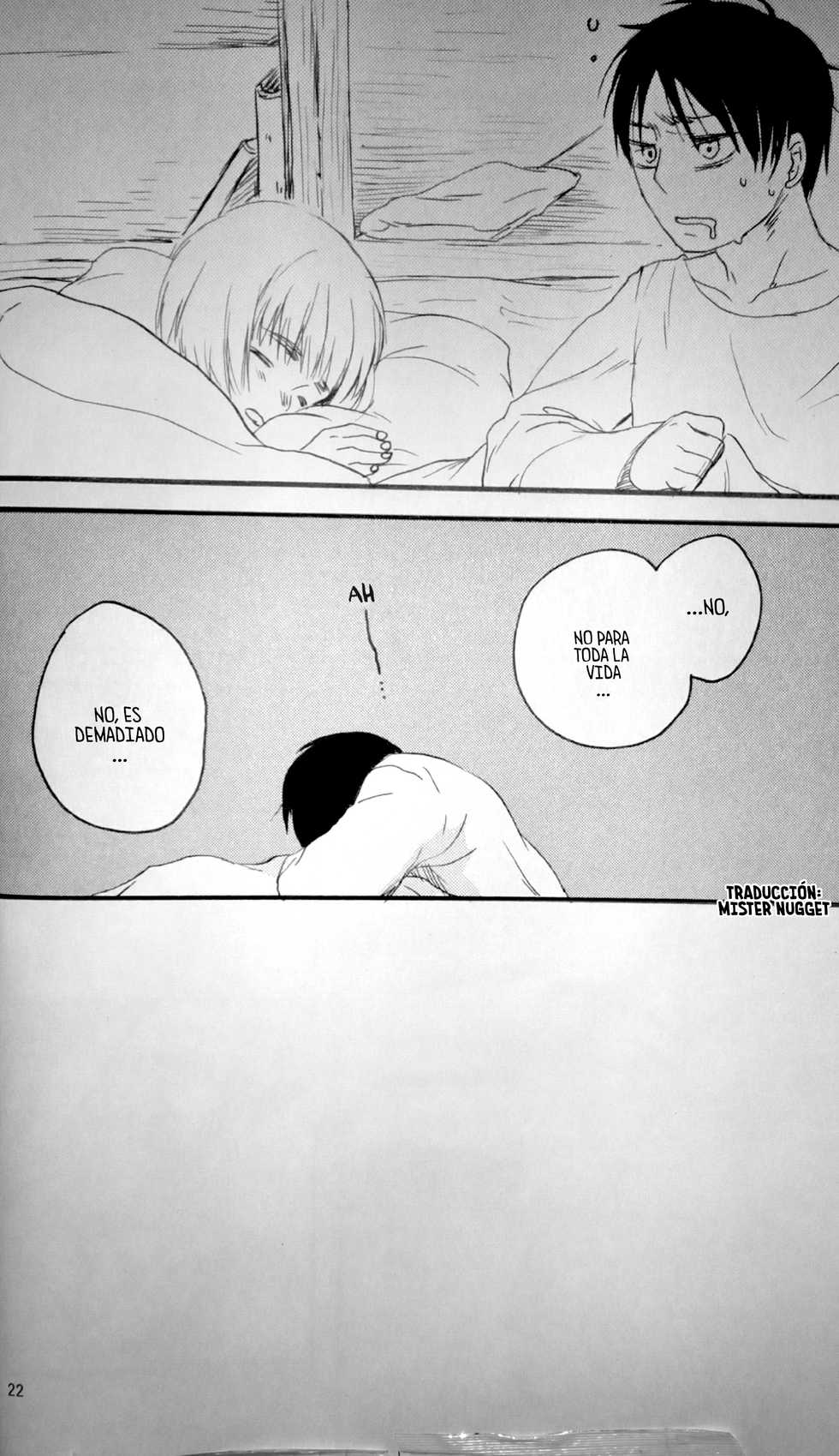 (C86) [iron (Kanae)] 21-sai to 9-sai no Mikasa ni Aisarete Yoru mo Nemurenai Eren no Hanashi (Shingeki no Kyojin) [Spanish] [Mr. Nugget] - Page 23
