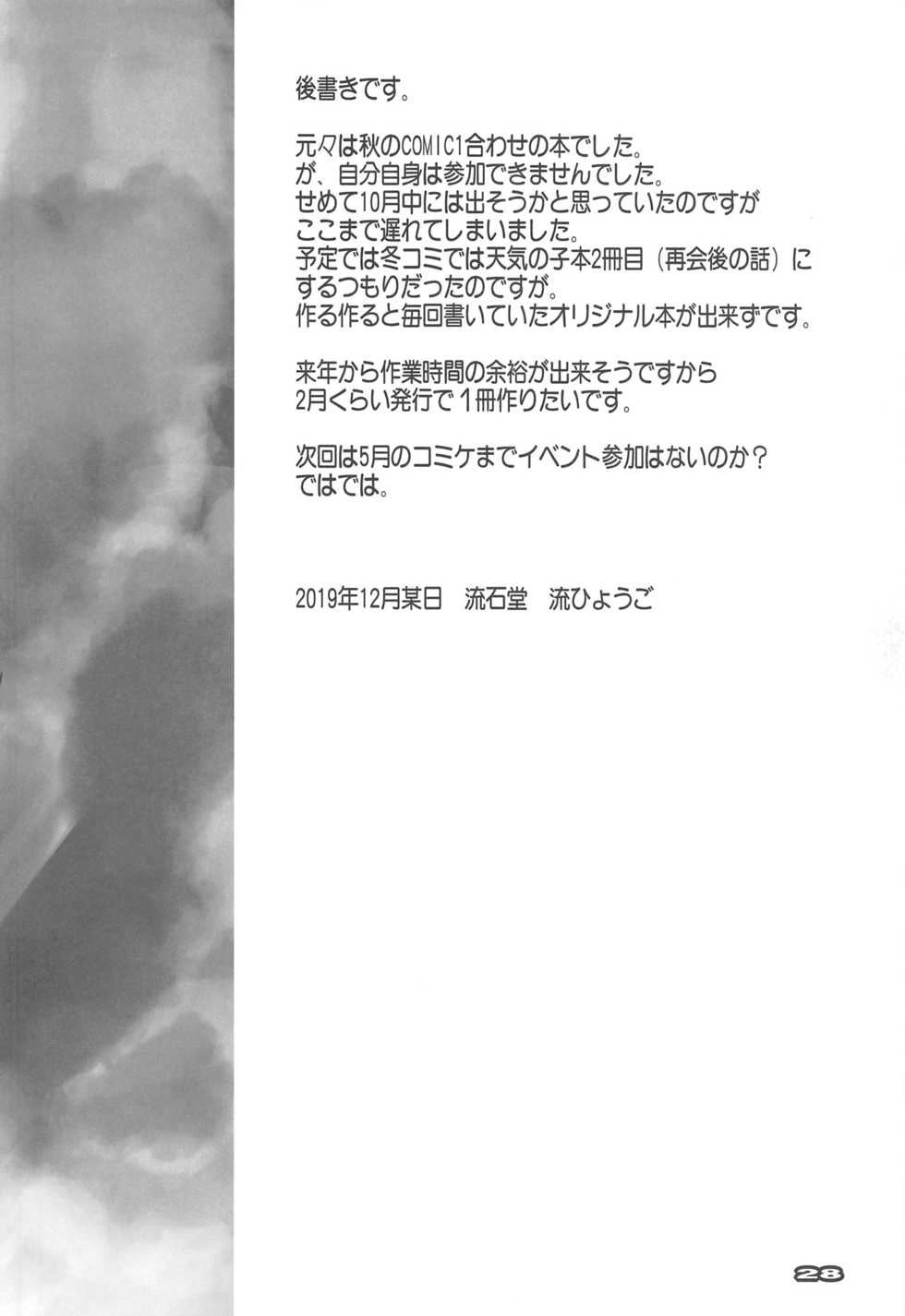 (C97) [RYU-SEKI-DO (Nagare Hyo-go)] Haretara Ii ne - I Hope it's Sunny (Tenki no Ko) - Page 27