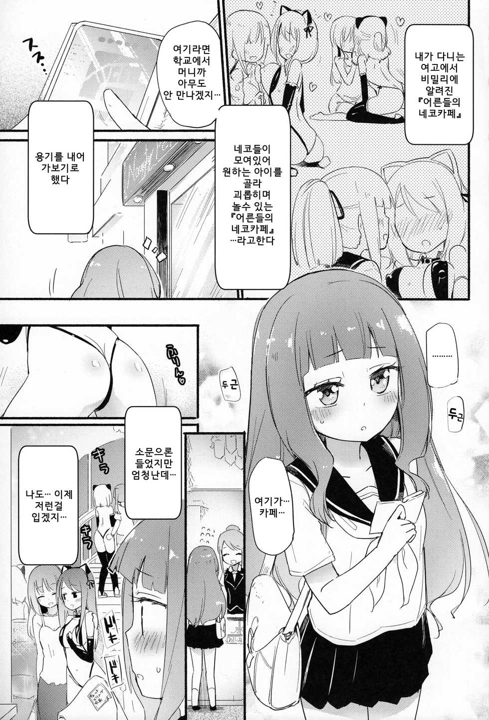 (COMITIA124) [Homuraya Pleiades, SC (Homura Subaru, Gyuunyuu Rinda)] Tachi Masshigura 2 ~Neko Cafe Yuri Goudou II~ | 괴롭히자 전속력으로 2 ~네코 ♀ 카페 백합합동 II~ [Korean] [팀 마스터] - Page 3
