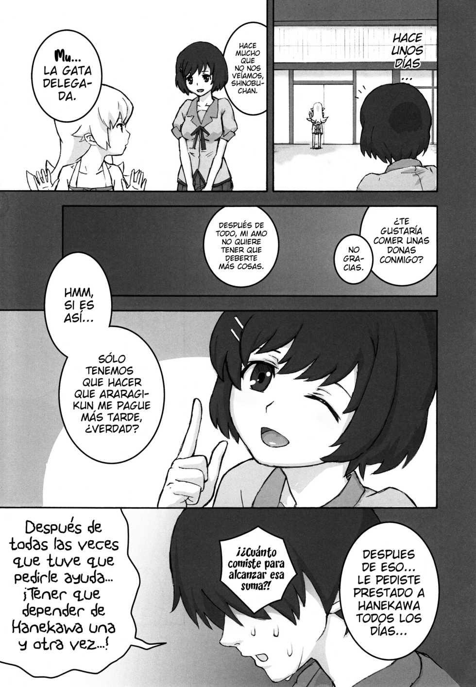 (C84) [Tengudou (Tengudake)] Shujuu no Kankei! | ¡La Relación de Amo a Siervo! (Bakemonogatari) [Spanish] [Decensored] - Page 4