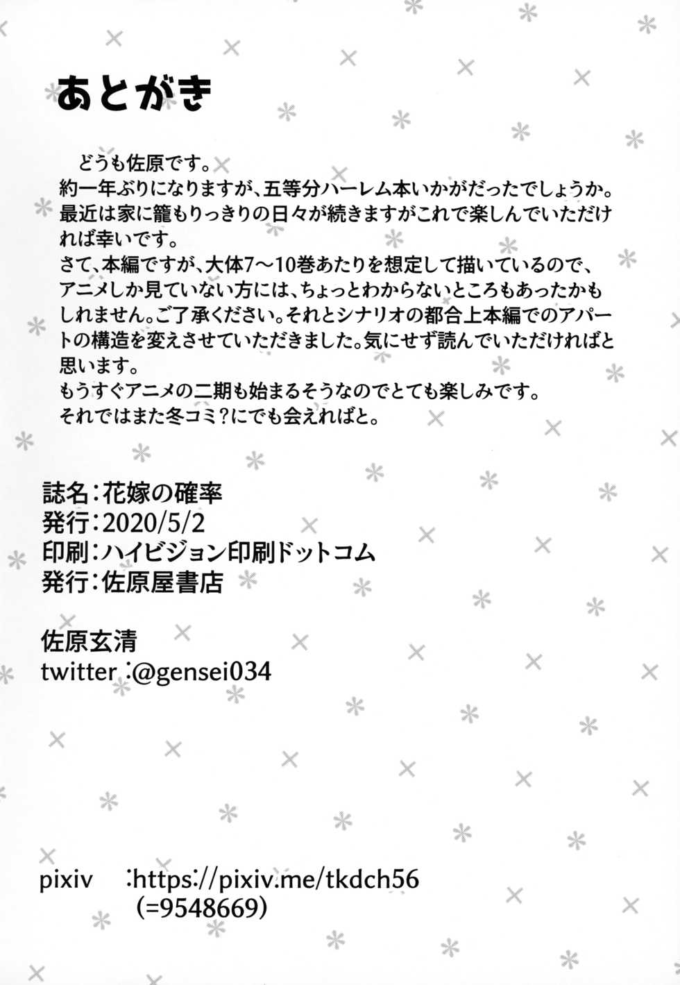 [Sawaraya Shoten (Sahara Gensei)] Hanayome no Kakuritsu (Gotoubun no Hanayome) [English] [DKKMD Translations × Maid - Manga Indonesia] - Page 37