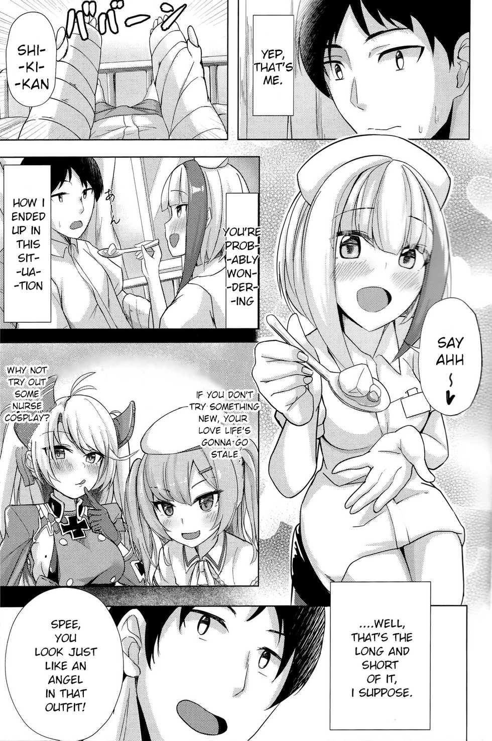 (COMIC1☆15) [BINZOKO (sinobiin)] Spee x Cos ~Spee to Cosplay H Suru Hon~ (Azur Lane) [English] [lumienze] - Page 2
