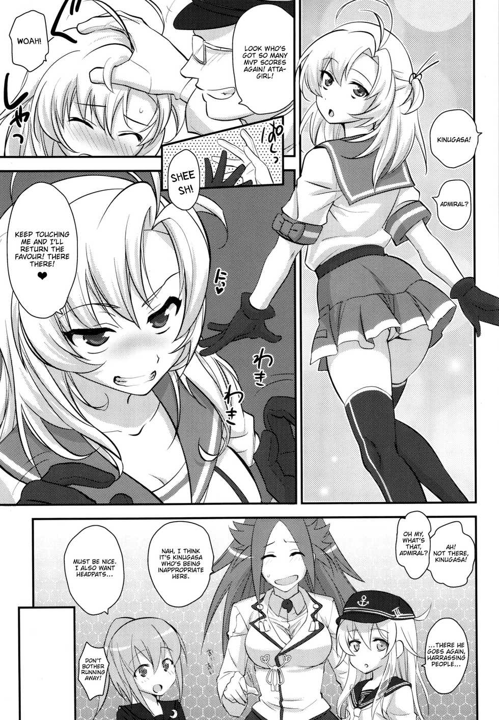(Zettai Kaiiki Nagoya Ensei) [Kitsune (Tachikawa Negoro)] Daijoubu? Tsukarete naai? Jaa Kinugasa-san to Ecchi Shiyo ♥ | You okay? Are you tired? No? Then let's have sex! ♥ (Kantai Collection -KanColle-) [English] [FeeedTL] - Page 4