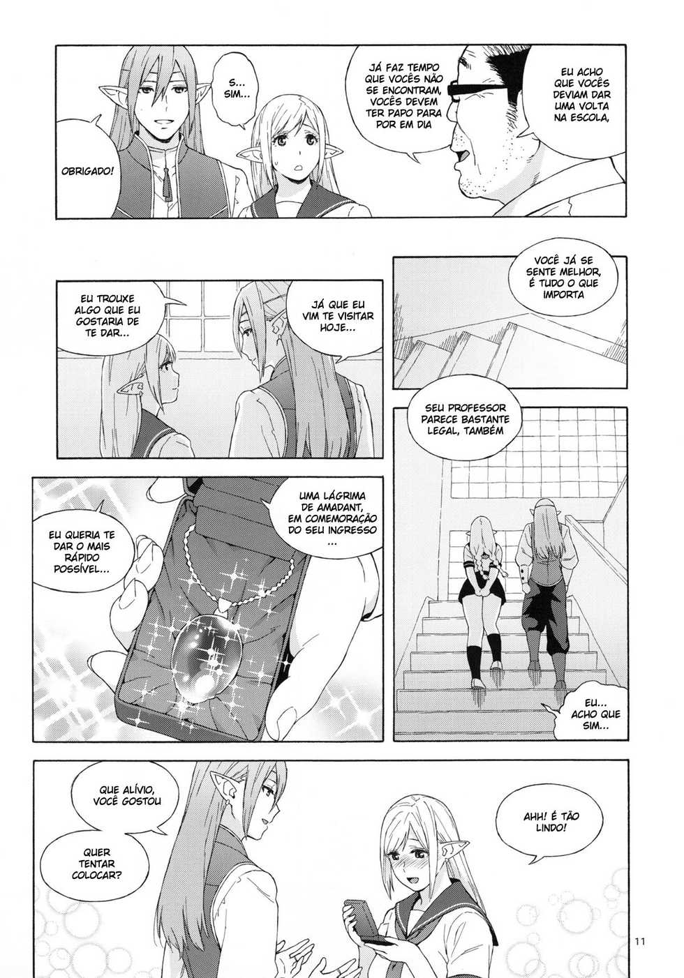 (C90) [666PROTECT (Jingrock)] Tenkousei JK Elf 2 -Kegasareta Konyaku no Akashi- [Portuguese-BR] - Page 10