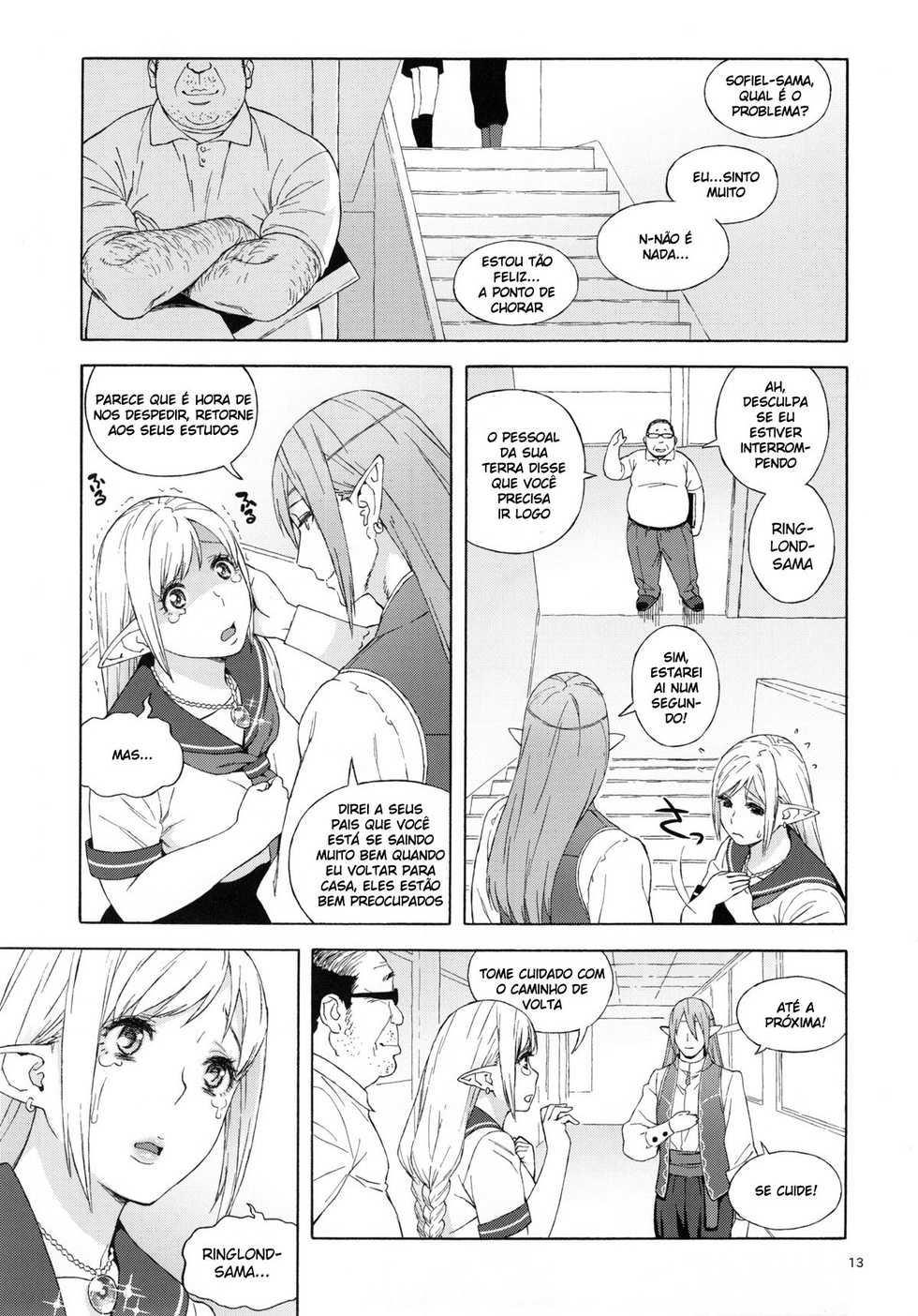 (C90) [666PROTECT (Jingrock)] Tenkousei JK Elf 2 -Kegasareta Konyaku no Akashi- [Portuguese-BR] - Page 12