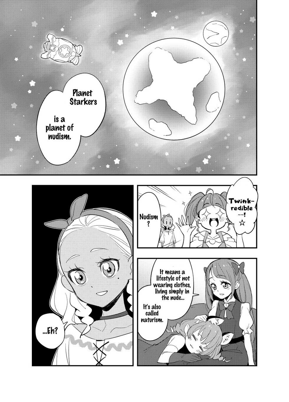 [Peshipeshi Handle (Uko)] Wakusei Supponpon ni Yattekita StaPre no Gag Manga | A Trip to Planet Starkers: a StaPre Gag Manga (Star Twinkle Precure) [English] - Page 2